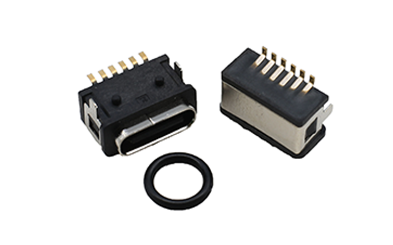 104313782-TYPE-C 6PIN板上H4.6带柱 两脚插板防水母座