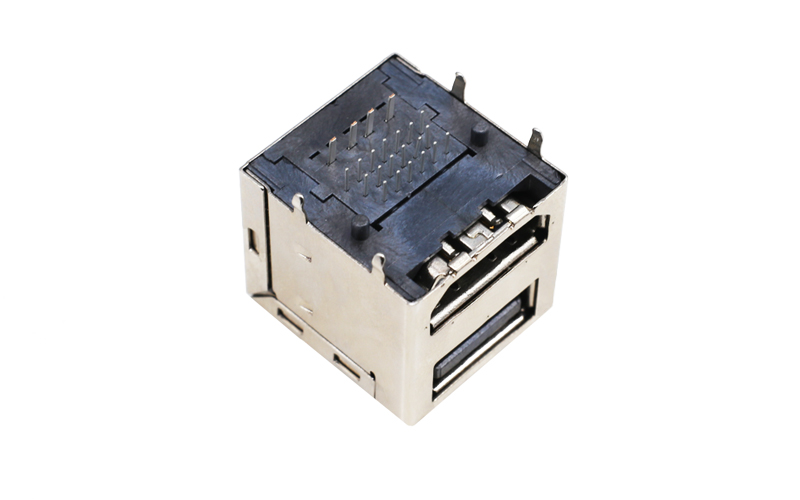 405410591-USB2.0+HDMI母座 双层接口连接器 网口插头高清传输母座