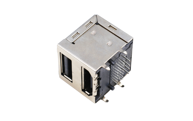 405410591-USB2.0+HDMI母座 双层接口连接器 网口插头高清传输母座