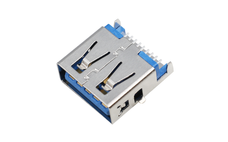 104012262-USB3.0正向板上SMT 平口贴脚蓝色胶芯usb3.0连接器 180度直插大电流母座