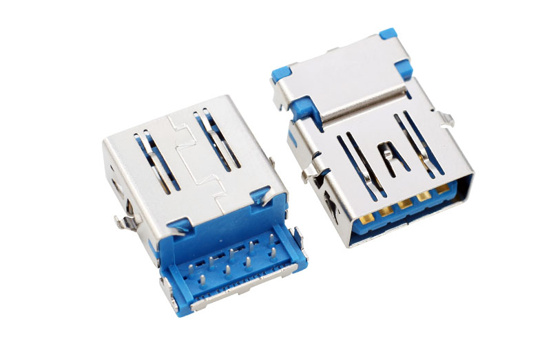 104010092-USB3.0母座 沉板式DIP插座 USBh1.8连接器 蓝胶