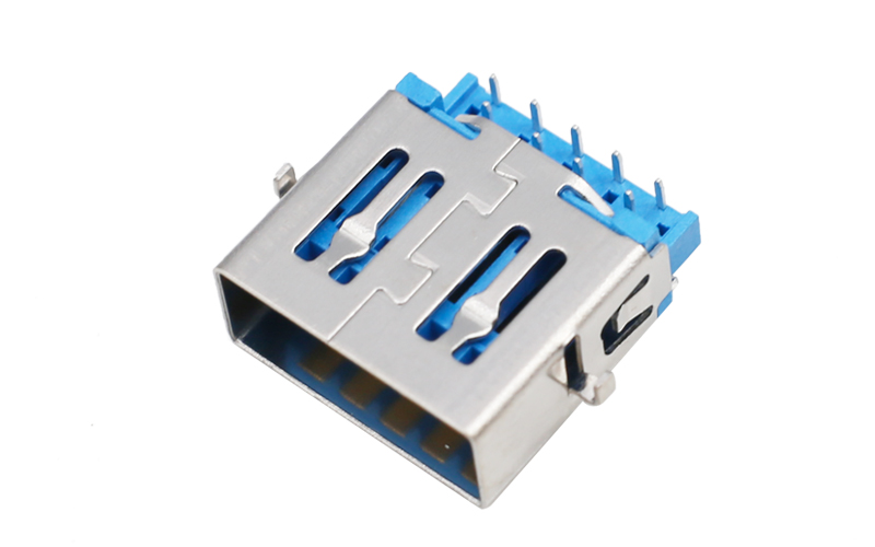 104012902-usb3.0反沉连接器 平口两脚母座 蓝色胶芯