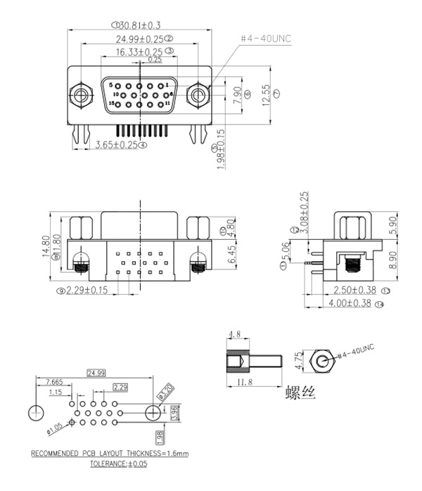  蓝胶铆合d-sub连接器