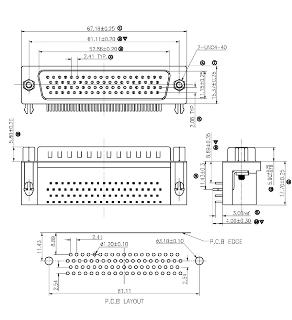 HDR 78 pin 铆合d-sub连接器